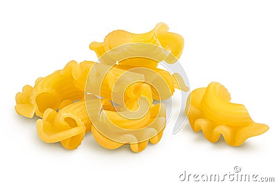 Pasta cornetti creste macaroni isolated on white background with clipping path and full depth of field Stock Photo