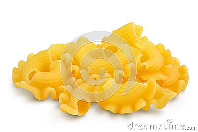 Pasta cornetti creste macaroni isolated on white background with clipping path and full depth of field Stock Photo