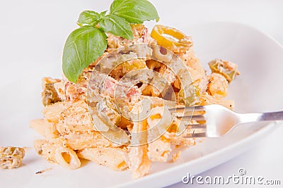 Pasta eaten with a fork Stock Photo