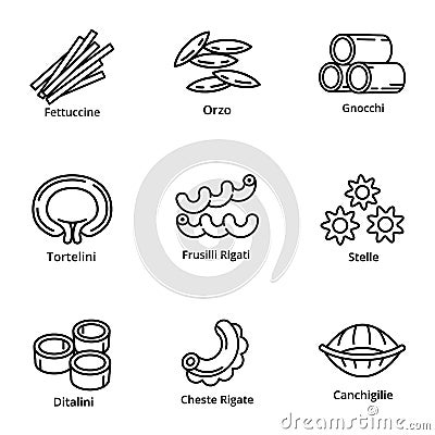 Pasta icon set, outline style Vector Illustration