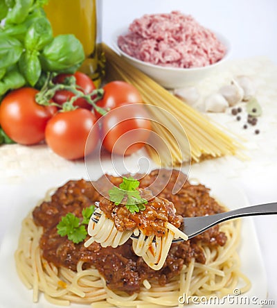 Pasta and ingredients Stock Photo