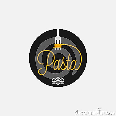 Pasta logo with fork. Spaghetti on black vector Vector Illustration