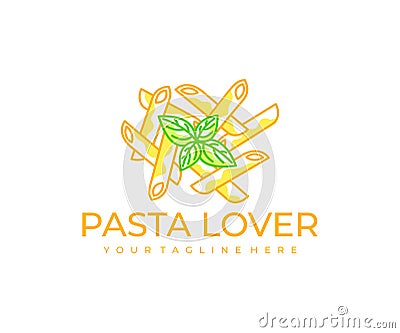 Pasta, macaroni, spaghetti and italian restaurant, logo design. Food, meal, fast food, catering and canteen, vector design Vector Illustration