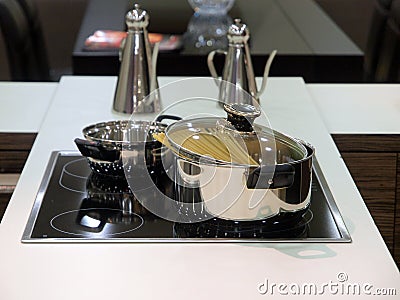 Pasta Pot With Colander Stock Photo