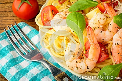 Pasta with prawns Stock Photo