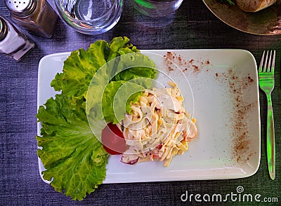 Pasta salad with surimi meat, italian cuisine Stock Photo