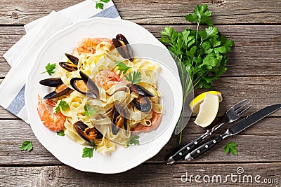 Pasta with seafood Stock Photo