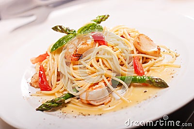 Pasta with seafoods Stock Photo