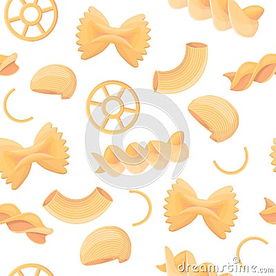 Pasta set. Italian traditional macaroni cartoon seamless pattern, rotelle, spaghetti, vermicelli Stock Photo