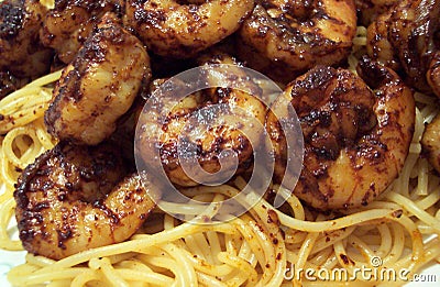 Pasta With Shrimp and Chili Sauce Stock Photo