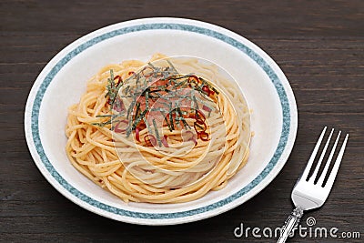 Pasta spaghetti with fresh karashi mentaiko Stock Photo