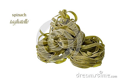 Pasta spinach tagliatelle closeup on white Stock Photo