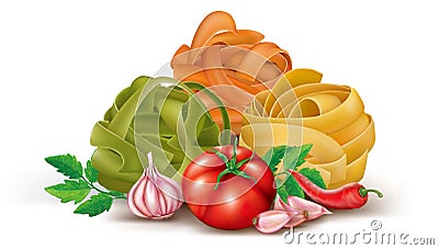 Pasta with tomato and garlic Vector Illustration