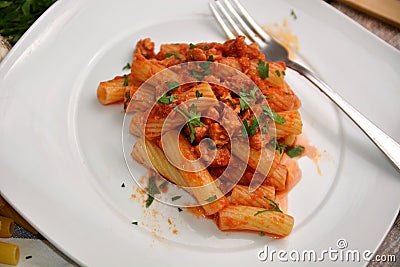 Pasta with tuna fish sauce gourmet food Stock Photo