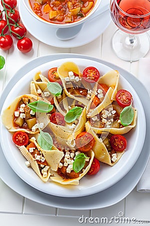 Pasta with vegetable stew Stock Photo