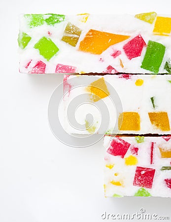 Paste with varicolored fruit pieces Stock Photo