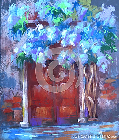 Pastel art , street view of door in venice, modern Artwork. Venice Italy. illustration Stock Photo