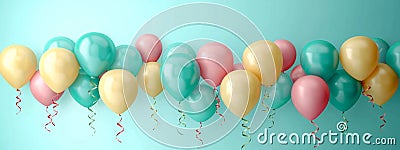 Pastel balloons on mint background Banner design with copy space Stock Photo