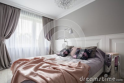 Pastel bedroom with double bed Stock Photo