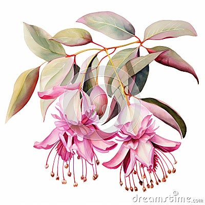 Pastel Beige Fuchsia Eucalyptus Watercolor Illustration Cartoon Illustration