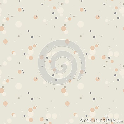 Pastel beige, orange, gray seamless pattern with messy circles. Random overlay circles on white background. Vector Illustration