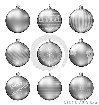 Pastel black christmas balls isolated on white background. Photorealistic high quality vector set of christmas baubles. Vector Illustration