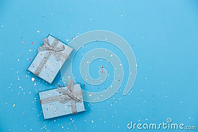 Pastel Blu minimal concept with beautifully wrapped presen Stock Photo