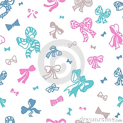 Colored bows on white background seamless vector pattern. For surface patterns design, packaging, textile, gift wrapping Vector Illustration