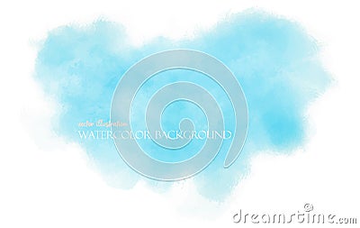 Pastel blue watercolor blob on the white paper background. Paint brusch template. Vector Illustration