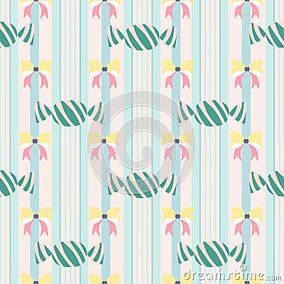 Pastel bows and candies in a seamless pattern design Vector Illustration