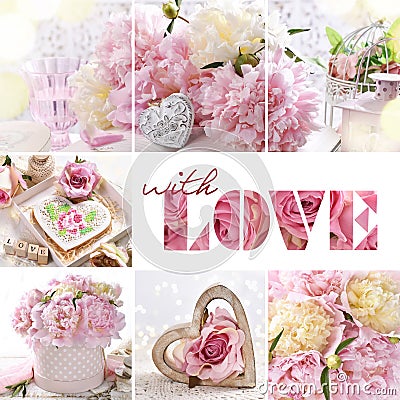 pastel color collage with love symbols Stock Photo