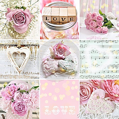 Pastel color collage with love symbols Stock Photo