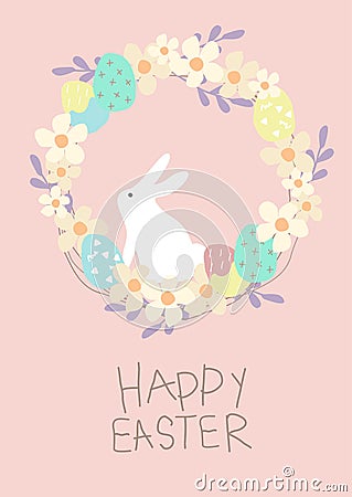 Pastel color easter wreath with egg and white bunny Stock Photo