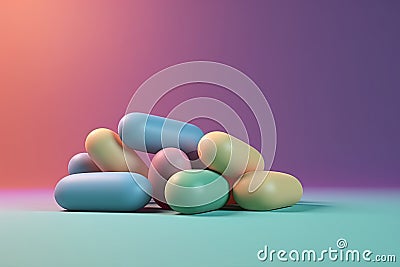 Pastel color medicine pills pile background Stock Photo