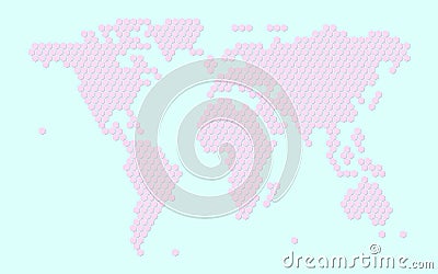 Pastel color of pink with blue background of World or earth map of region continent with honey bee or honeycomb or honey hive shap Stock Photo