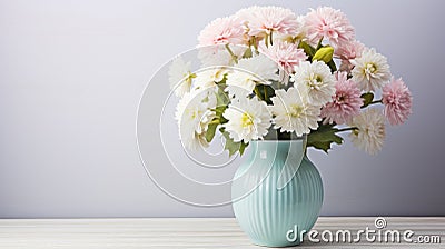 Pastel Color Scheme: Charming Vignettes Of Flowering Dahlias In A Minimalist Vase Stock Photo