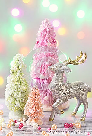 Pastel colored christmas trees Stock Photo