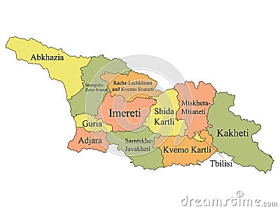 Regions Map of Georgia Vector Illustration