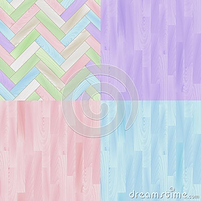 Pastel colored realistic wooden floor parquet seamless patterns set, vector Vector Illustration