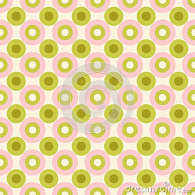 Pastel Colored 70s Retro Optical Geo Circles Vector Seamless Pattern Vector Illustration