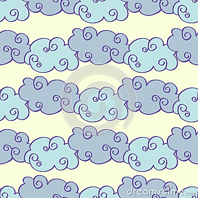 Pastel colored vector hand drawn clouds seamless pattern Vector Illustration