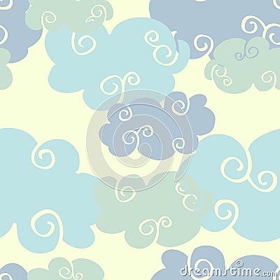 Pastel colored vector hand drawn clouds seamless pattern Vector Illustration