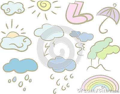 Pastel-colored weather icons Vector Illustration