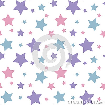 Pastel colorful star pink blue purple on white background patter Vector Illustration