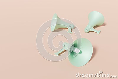 Pastel colour moutpiece loudspeakers, 3d rendering. Stock Photo