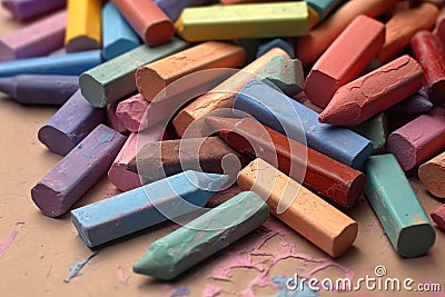 Pastel Crayons Scattered On Textured Artists Sketchpad. Generative AI Stock Photo