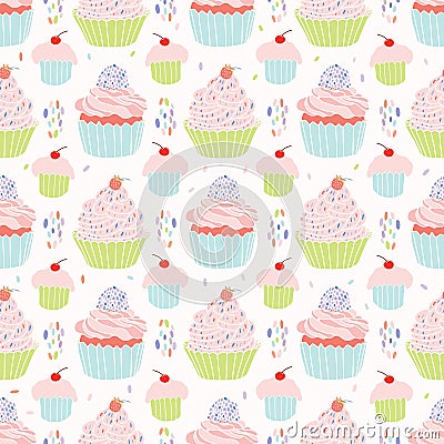 Pastel Cupcakes Food Vector Pattern Vector Illustration