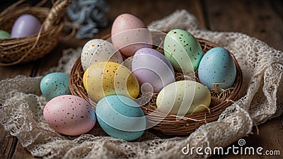 Pastel Easter Egg Ensemble: Nestled Together in Harmony Stock Photo