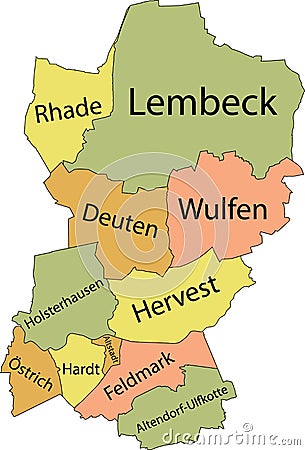 Pastel tagged districts map of DORSTEN, GERMANY Vector Illustration