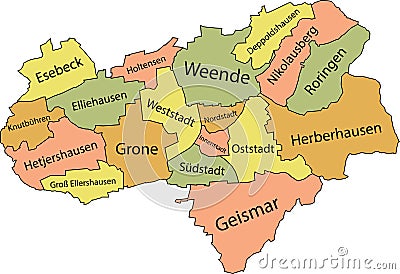 Pastel tagged districts map of GÃ–TTINGEN, GERMANY Vector Illustration